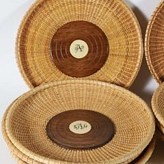 Twelve Nantucket Basket Trays with Center Scrimshaw Monogram “SDA”