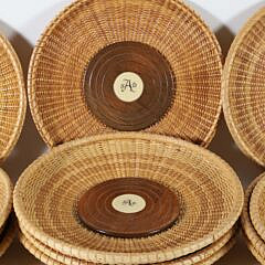 Twelve Nantucket Basket Trays with Center Scrimshaw Monogram “SDA”