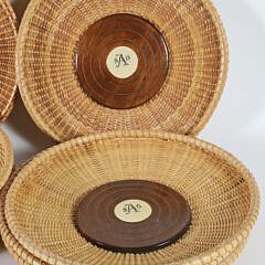Twelve Nantucket Basket Trays with Center Scrimshaw Monogram “SDA”