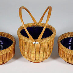Three Paul Willer Cobalt Lined Nantucket Baskets