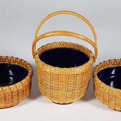 Three Paul Willer Cobalt Lined Nantucket Baskets