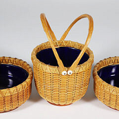 Three Paul Willer Cobalt Lined Nantucket Baskets