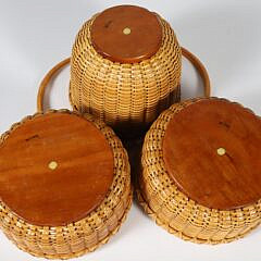 Three Paul Willer Cobalt Lined Nantucket Baskets