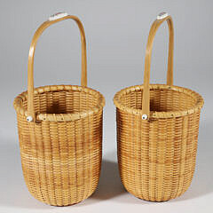 Two Susan Chase Ottison Round Swing Handle Nantucket Baskets, circa 1993