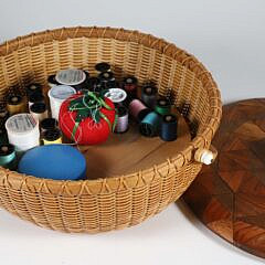 Bill Sevrens Nantucket Basket with Multi-wood Inlaid Lid with Knob