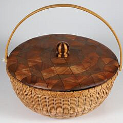 Bill Sevrens Nantucket Basket with Multi-wood Inlaid Lid with Knob