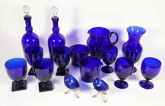 Collection of Sixteen Pieces of Cobalt Glassware