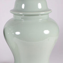 Pair of Contemporary Celedon Green Glazed Temple Jars Mounted as Lamps