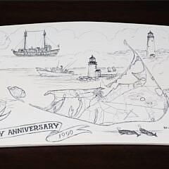 Nancy Chase Scrimshaw Plaque of Nantucket Mounted on Box