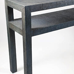 Serena & Lily Blue Textured Grasscloth Fabric Wrapped Two Tier Console Table