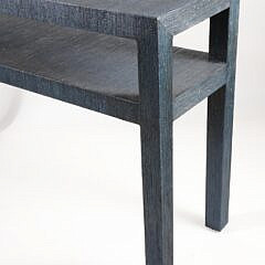 Serena & Lily Blue Textured Grasscloth Fabric Wrapped Two Tier Console Table