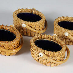 Four Paul Willer Nantucket Baskets Open Salts with Cobalt Liners