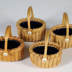 Four Paul Willer Nantucket Baskets Open Salts with Cobalt Liners