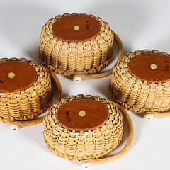 Four Paul Willer Nantucket Baskets Open Salts with Cobalt Liners