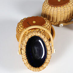 Four Paul Willer Nantucket Baskets Open Salts with Cobalt Liners