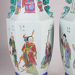 Pair of Vintage Chinese Hand Painted Figural Vases Mounted as Lamps