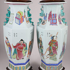 Pair of Vintage Chinese Hand Painted Figural Vases Mounted as Lamps