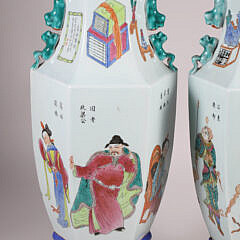 Pair of Vintage Chinese Hand Painted Figural Vases Mounted as Lamps