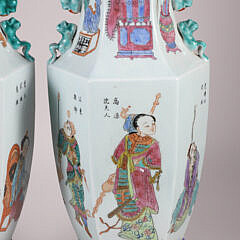Pair of Vintage Chinese Hand Painted Figural Vases Mounted as Lamps