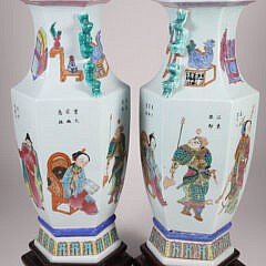 Pair of Vintage Chinese Hand Painted Figural Vases Mounted as Lamps
