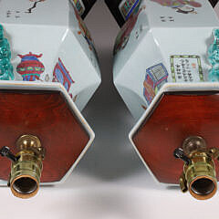 Pair of Vintage Chinese Hand Painted Figural Vases Mounted as Lamps