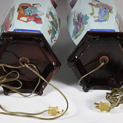 Pair of Vintage Chinese Hand Painted Figural Vases Mounted as Lamps