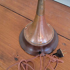 English Brass and Copper Trumpet Mounted as a Floor Lamp