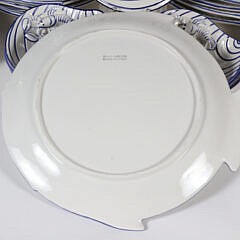 Italian Ceramic Blue and White Fish-Form Dinner Plates and Clamshell Bowls