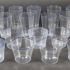 Set of 19 Original Murano Glass Octagonal Drinking Glasses with Blue Rim