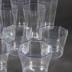 Set of 19 Venini Murano Glass Octagonal Drinking Glasses with Blue Rim