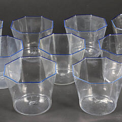 Set of 19 Venini Murano Glass Octagonal Drinking Glasses with Blue Rim