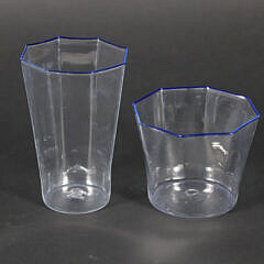 Set of 19 Venini Murano Glass Octagonal Drinking Glasses with Blue Rim
