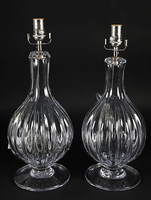 Pair Simon Pearce Clear Glass Lamps