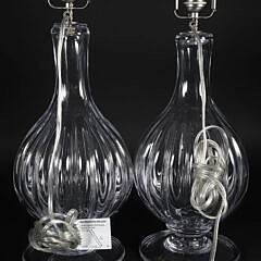 Pair Simon Pearce Clear Glass Lamps