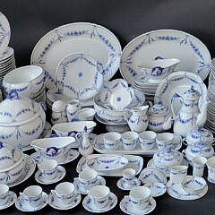 Danmark Danish Blue and White Dinner Service with Floral Decorations & Seahorse Handle