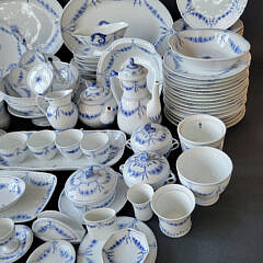 Bing & Grondahl Denmark Blue and White Dinner Service with Floral Decorations & Seahorse Handles