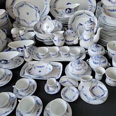 Bing & Grondahl Denmark Blue and White Dinner Service with Floral Decorations & Seahorse Handles