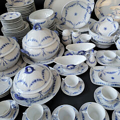 Bing & Grondahl Denmark Blue and White Dinner Service with Floral Decorations & Seahorse Handles