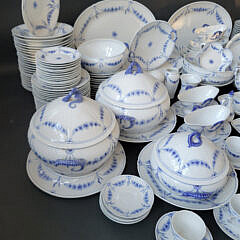 Bing & Grondahl Denmark Blue and White Dinner Service with Floral Decorations & Seahorse Handles