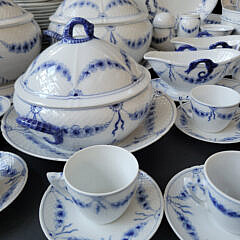 Bing & Grondahl Denmark Blue and White Dinner Service with Floral Decorations & Seahorse Handles