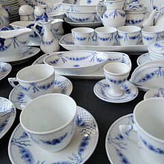 Bing & Grondahl Denmark Blue and White Dinner Service with Floral Decorations & Seahorse Handles