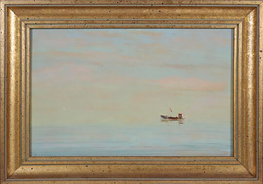Robert Stark Jr. Oil on Board "Seascape with Boats"