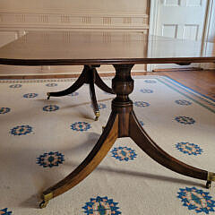 Regency Style Mahogany Double Pedestal Cross-Banded Dining Table, 20th Century