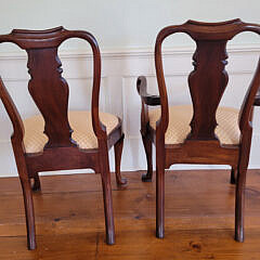 Set of Eight Queen Anne Mahogany and Burr-Walnut Shield-Back Dining Chairs