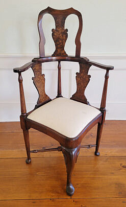 Mahogany and Burlwood Corner Chair with Slip Seat