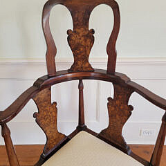 Queen Anne Mahogany and Burr-Walnut High-Back Corner Chair, 18th Century