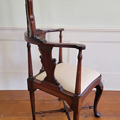 Queen Anne Mahogany and Burr-Walnut High-Back Corner Chair, 18th Century
