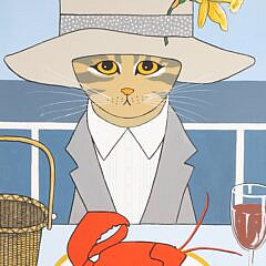 Maggie Meredith Oil on Canvas “Portrait of a Cat with Lobster Dinner”
