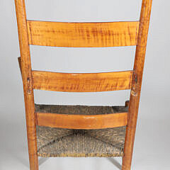 Early American Tiger Maple Ladderback Rush Seat Armchair, 19th Century