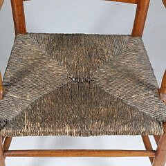 Early American Tiger Maple Ladderback Rush Seat Armchair, 19th Century